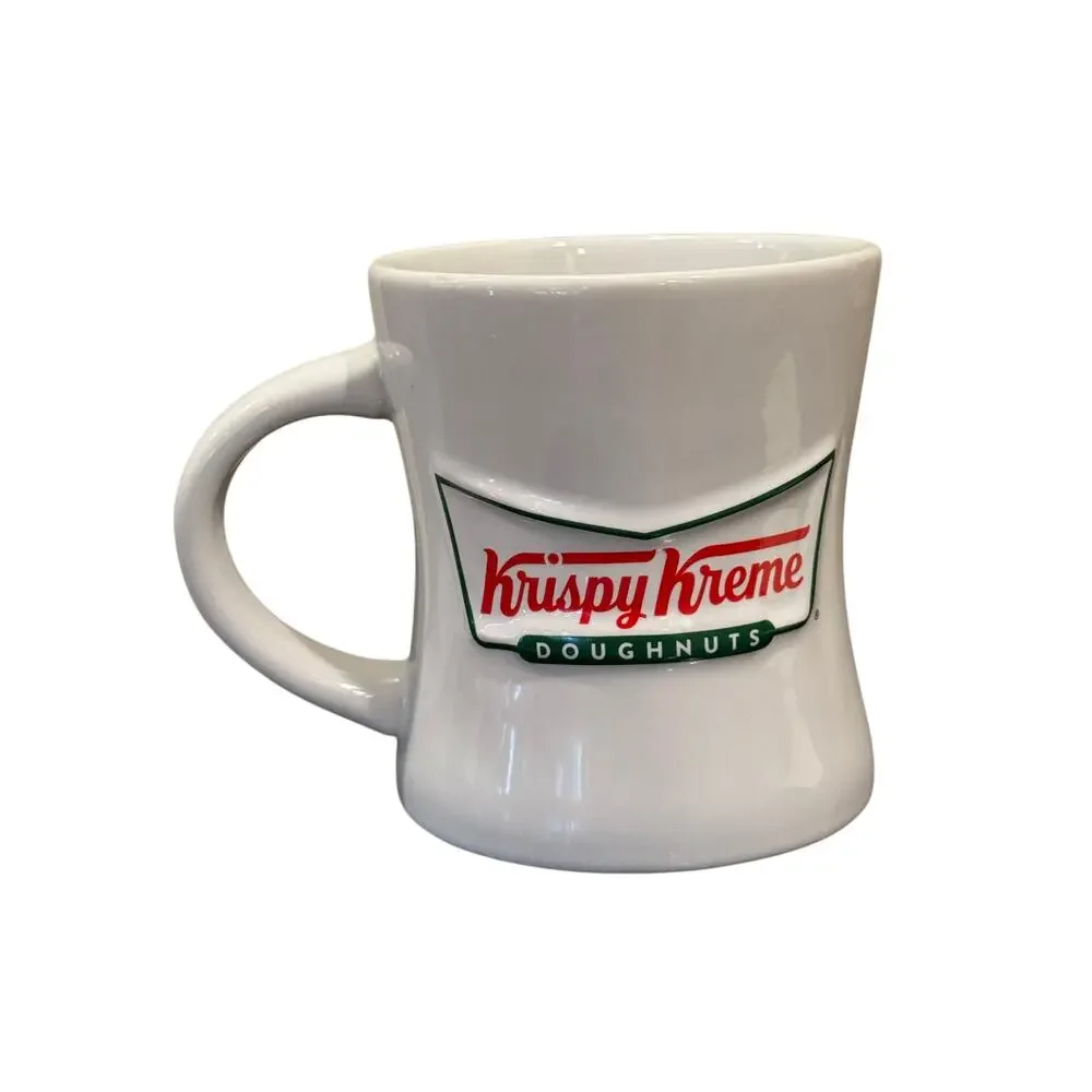 Krispy Kreme Doughnuts Raised Logo Diner Style Ceramic 16oz Coffee Mug